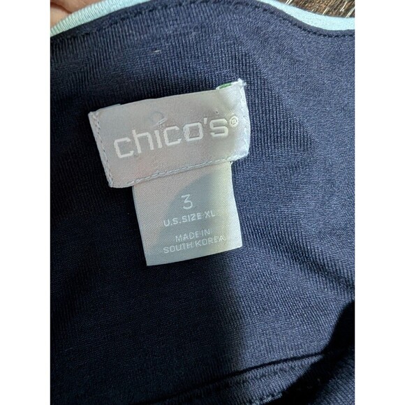 NWOT Chico's Top Sz 3 US XL Paisley Double V-Neck Navy Blue Knit Boho Preppy 144 - Picture 4 of 6